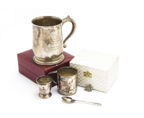 A 1950s silver tankard from Garrard &amp; Co, with engraved inscription, together with a cased 1960s silver Christening gift 