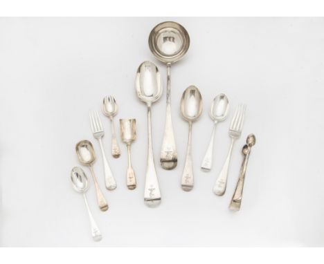 An extensive part canteen of Victorian silver cutlery by George Adams, all Old English pattern and bearing Lupton family cres