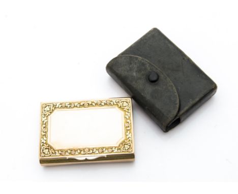 A late 19th Century continental gold box, rectangular with engine turned surfaces and having pretty tri-colour scrolling foli