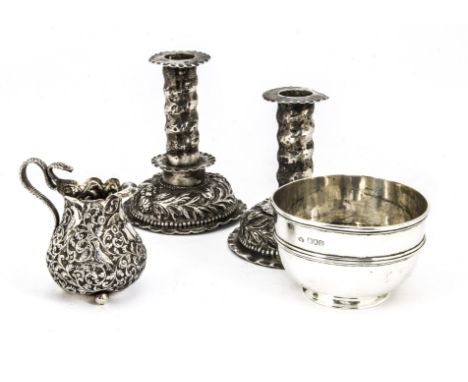A collection of Victorian silver and silver plated and other items, including a silver sugar basin from Elkington &amp; Co, d