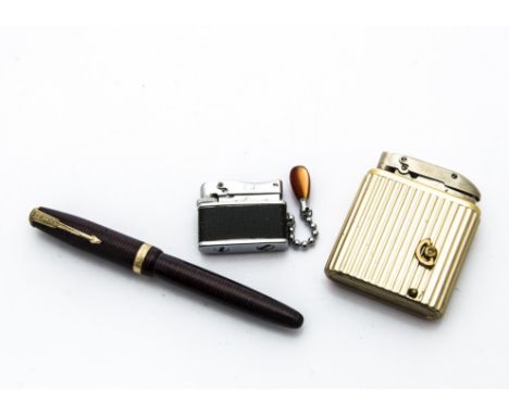A 1960s Plato 66 fountain pen, together with a Musical Lighter and a Sarome by Polly Baby Gas lighter (3) 