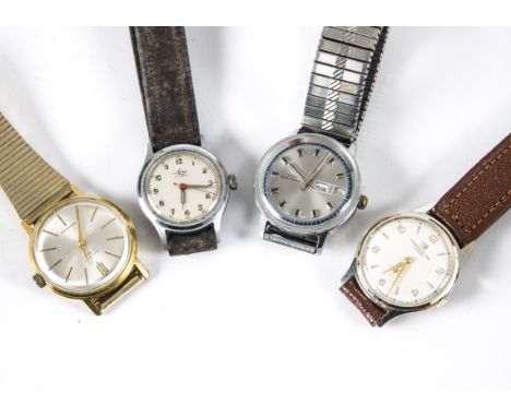 A group of four gentlemen's wristwatches, including a retro Timex, a mid sized Avia, a Poljot and an Ingersoll (4) 