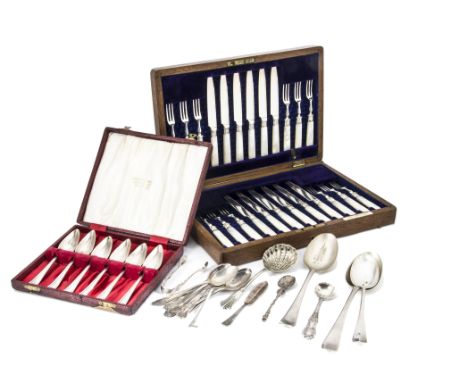 A collection of Victorian and later silver and silver plated items, including an Art Deco period silver compact and cigar cut