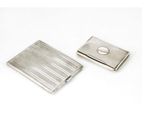 Two Art Deco period silver cigarette cases, one larger with band design, the other with engine turned outer and applied round