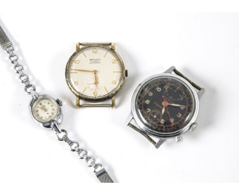 A mid 20th Century Pierce Chronograph Pilot's stainless steel wristwatch, 37mm case, appears to run, together with a vintage 