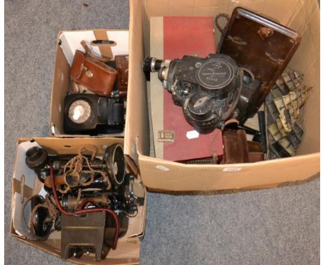 Three boxes including telephones, bakelite camera, others etc 