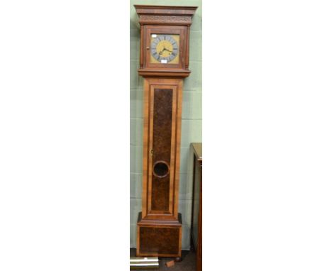 A 20th century burr walnut and oak longcase clock in early 18th century style with reproduction dial and movement