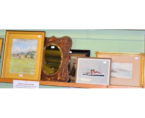 R P Soll, village green, watercolour, signed and dated 1904; W Sands coastal scene, watercolour; J A Innes 'P.S. Waverley' wa