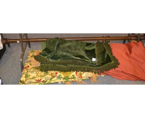 A pair of lined curtains and a curtain pole together with a chenille throw