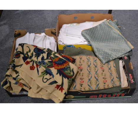 Assorted white cotton and linen sheets, napkins, embroidered textiles, gents dress shirts, white waistcoats and ties, gents d