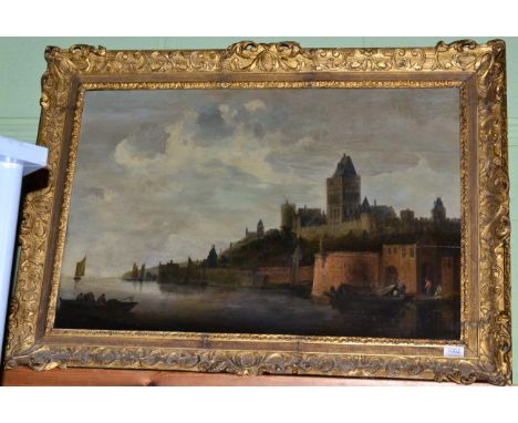 Follower of Jan Josefsz. van Goyen (1596-1656) Dutch, view of a town from the river, historically known to be Nijmegen, oil o
