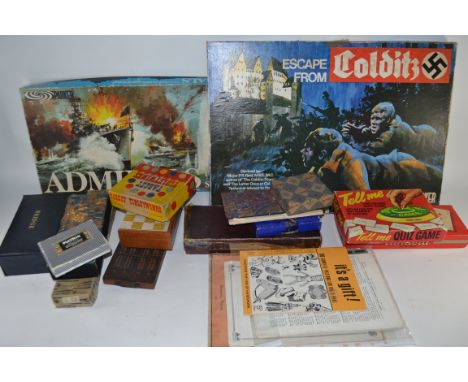 BOX OF VINTAGE GAMES TO INCLUDE ESCAPE FROM COLDITZ, TIDDLYWINKS ETC