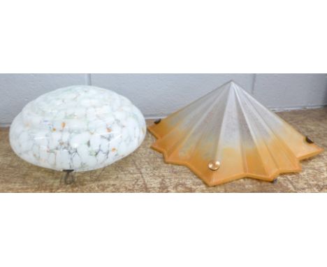 Two Art Deco glass ceiling light shades