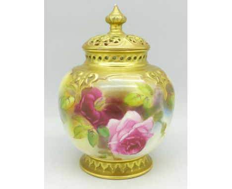 A Royal Worcester lidded vase or pot pourri, lid a/f, early 20th Century, height 12.5cm