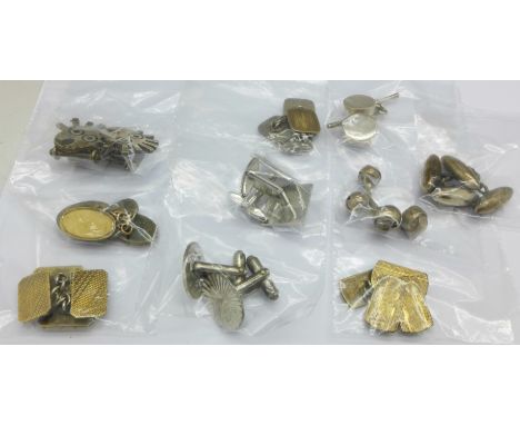 Ten pairs of silver cufflinks