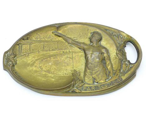 A Paris 1924 Summer Olympics Art Nouveau dish, signed P. Lasserre, 132mm