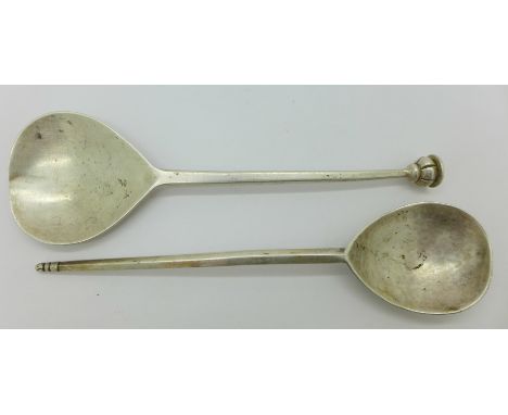 Two silver Arts and Crafts spoons, one by Guild of Handicraft hallmarked London 1921 and one by Keswick School of Industrial 