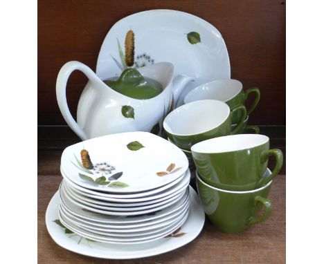 A Midwinter Stylecraft Fashion Shape Riverside pattern tea service, six setting