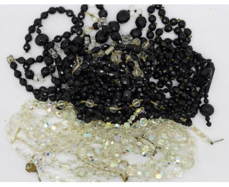 Vintage black glass beads and crystal bead necklaces