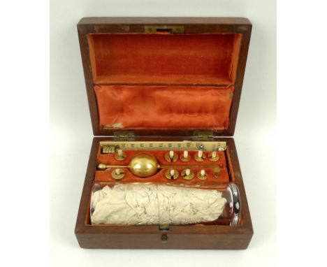 A Victorian Sikes hydrometer set, in mahogany box with brass plaque 'Sikes Hydrometer, W. R. Loftus Ltd, 321 Oxford Street, L