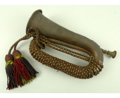 Militaria: a Belgian 1914 military bugle, marked C Mahillon Fou Nisser Brevette de L'armee, et de Conservatoire Brussells.