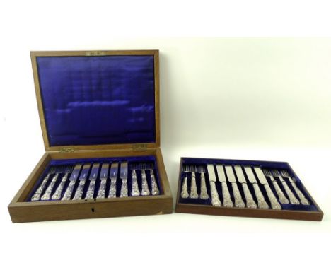 A set of Victorian silver dessert knives and forks, twelve settings, fully hallmarked handles and blades, Sheffield 1850, mak