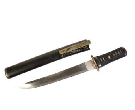 JAPANESE SHORT SWORD (TANTO), EDO PERIOD, the steel blade of Unokubi-zukuri form, with a black ribbed and ishime lacquer scab