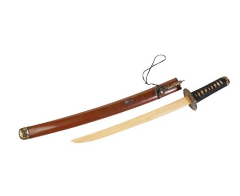 JAPANESE SHORT SWORD (TANTO), EDO / MEIJI PERIOD, blade is lacking, the brown lacquer scabbard with an iron and mixed metal t