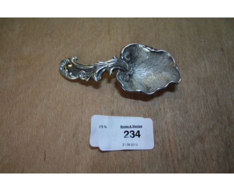 Foliate silver caddy spoon