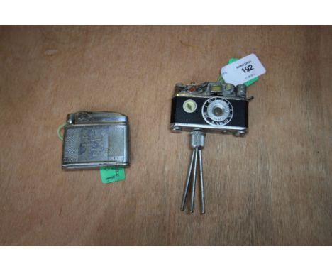 KKW camera/compass table lighter (PP13449) made in occupied Japan late 1940s, and Mosda Streamline 50D lighter with map of th