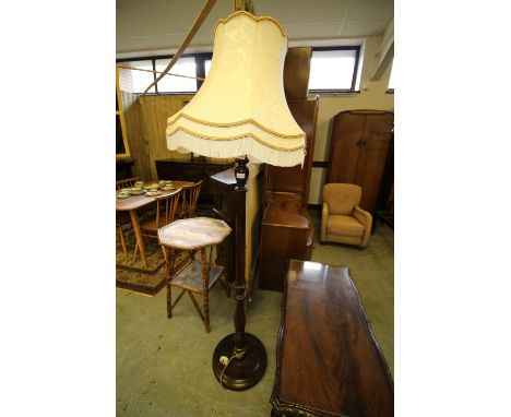 Mahogany standard lamp and corner washstand and 4 other pieces of misc furniture