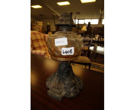 Victorian Cast Iron Base Oil Lamp