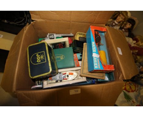 Box of misc inc Dinky patrol boat etc