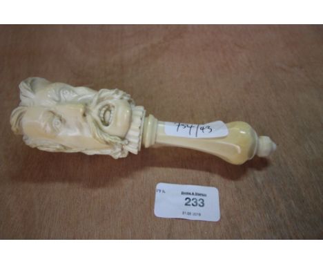 19th century carved ivory nutcracker - in the form of a moustached gentleman (A/F)