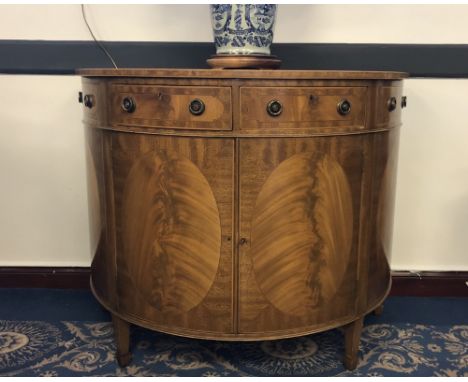 Edwardian inlaid figured mahogany demi-lune commode, on square tapered legs, 108cm wide x 22cm deep x 88cm high