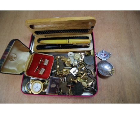 Misc inc Parker pens and others, coins, cufflinks etc