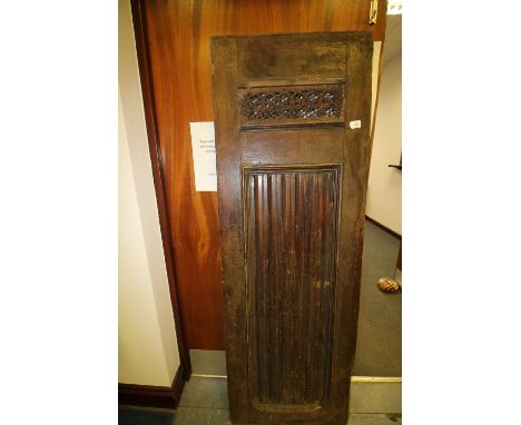 Early 20th Century walnut Confessional door, with metal grille and reeded panel, 60cm x 78cm (a.f.)