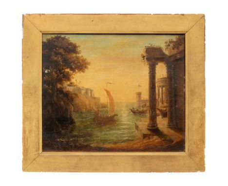 Circle of Claude-Joseph VernetA Mediterranean port at sunsetOil on canvas laid down on panelDimensions:(Panel) 13 in. (H) x 1