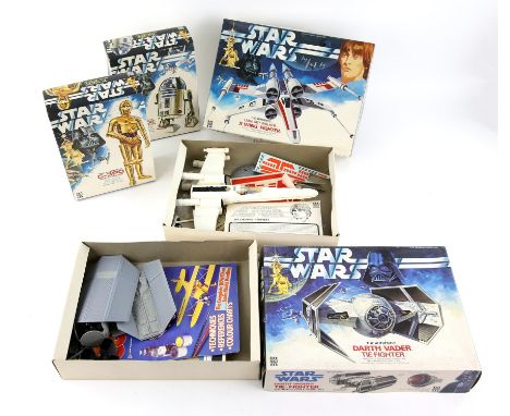 Star Wars - Four 1977 Denys Fisher scale model kits of R2-D2, C3PO, X-Wing Fighter and Tie-Fighter (4). Condition Report:  Pa