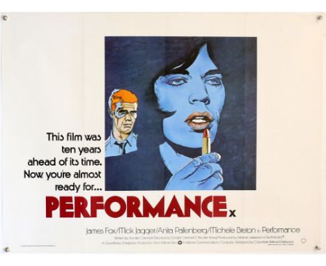 Performance (R-1979) British Quad film poster, rare design, starring Mick Jagger with artwork by Vic Fair, this the more soug