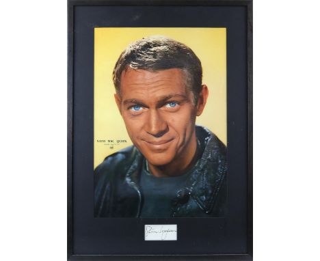 Steve McQueen (1930-1980) - A clear autograph mounted a framed with a colour print of the famous American actor, overall 53 x