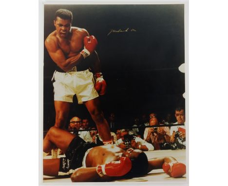 Boxing - Muhammad Ali - large colour photographic poster / print, signed in gold, flat, 16 x 20 inches. 
