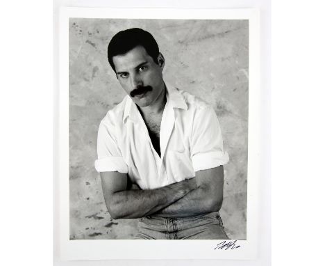 Queen - An original silver gelatin print - portrait of Freddie Mercury circa 1984, signed by photographer Peter Hince, 12 x 1