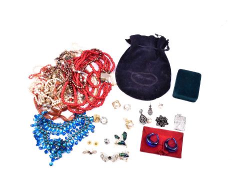 A group of costume jewellery items, to include various gemstone and beaded necklaces, a pair of Baccarat glass earrings, vint