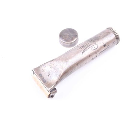 An unusual novelty Edwardian silver stamp applicator, fitted with roller, screw-cap lid for sponge / water resevoir, hallmark