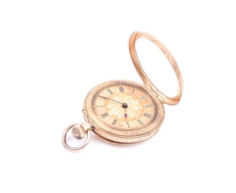 An 18ct yellow gold cased pocket watch, the gilt Roman numeral dial with engraved decoration, the cased with engraved and eng