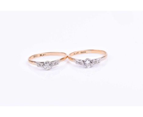 An 18ct yellow gold and solitaire diamond ring, set with a round-cut diamond of approximately 0.30 carats, size R 1/2, togeth