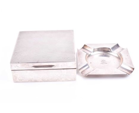 A silver engine-turned square box, hallmarked Birmingham 1847, 8.8 x 8.8 cm, together with a Mappin &amp; Webb sterling siver