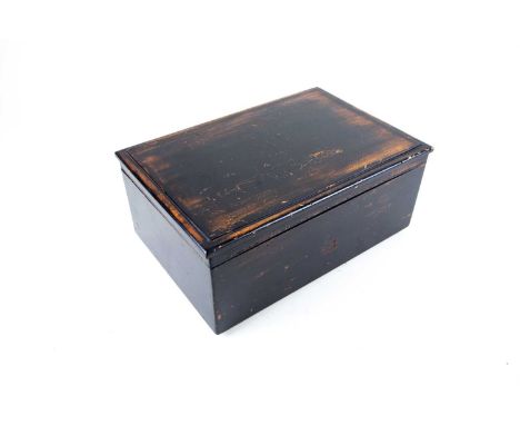 A 19th century Swiss music box in ebonised case, 15.5 cm brass cylinder striking on three bells adorned by enamelled butterfl