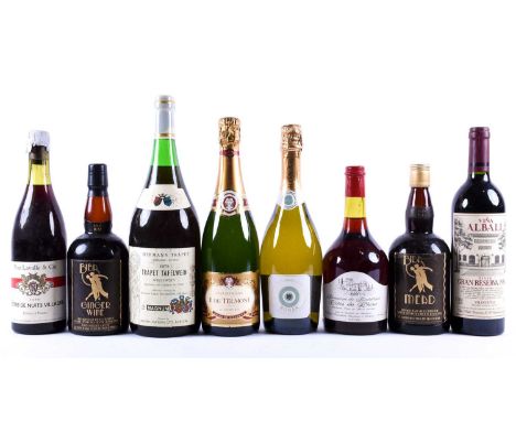 A group of wines and spirits comprising: 1981 Domaine de Bourdines Cotes du Rhone, a 'Biba' Mead (1973), 'Biba' Ginger Wine (